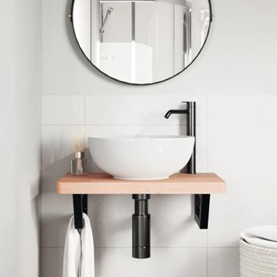 Badkamer wandschap staal en massief beukenhout