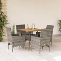 5-delige Loungeset met kussens poly rattan en acaciahout grijs - thumbnail