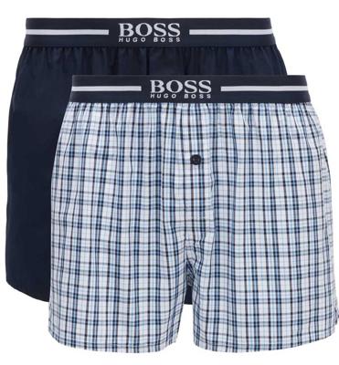 Hugo Boss Boxers wijd 2-pack effen-ruit blauw