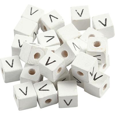 Creativ Company Letterkralen, v, afm 8x8 mm, gatgrootte 3 mm, wit, 25 stuk/ 1 doos