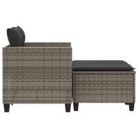 Tuinbank 2-zits met voetenbanken poly rattan grijs - thumbnail