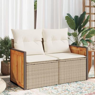 Tuinbank 2-zits met kussens poly rattan beige Tuinbank 2-zits met kussens poly rattan beige