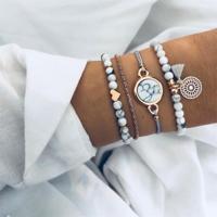 4 stuks/set Bohemian bedel parel armband vrouwen hart marmer Stone kwastje armbanden - thumbnail