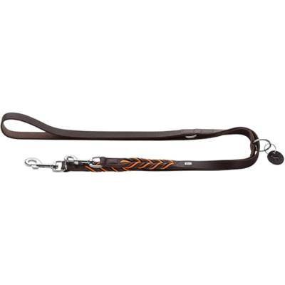 HUNTER Verstelbare leiband SOLID Education Cord, Kleur: Donkerbruin/Oranje, Duurzaam Leer, Decoratief Polyester Touw, Handgemaakt, met Sleutelhanger, Maat 20/200