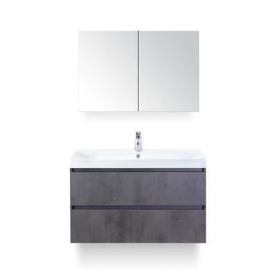 Maxx XL Badmeubelset 100 cm - Beton Antraciet - Wastafel Just 1 kraangat - met Spiegelkast
