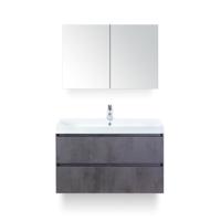 Maxx XL Badmeubelset 100 cm - Beton Antraciet - Wastafel Just 1 kraangat - met Spiegelkast - thumbnail