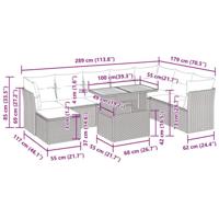 9-delige Loungeset met kussens poly rattan zwart - thumbnail