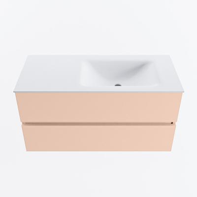 MONDIAZ VICA 100cm badmeubel onderkast Rosee 2 lades. Wastafel CLOUD rechts 1 kraangat, kleur Talc.