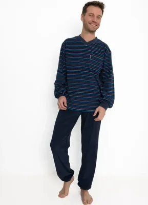 Outfitter Badstof heren pyjama - Winter streep - Warme winter pyjama