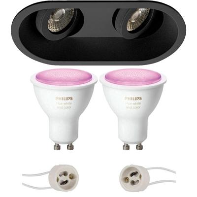 Philips Hue LED Spot Set GU10 - Mat Zwart Dubbel Inbouw - Kantelbaar