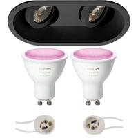 Philips Hue LED Spot Set GU10 - Mat Zwart Dubbel Inbouw - Kantelbaar - thumbnail
