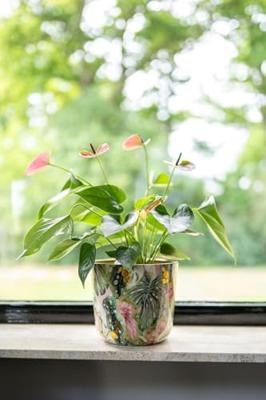 TS Collection bloempot monstera kunststof, metaal 23x20cm mystery