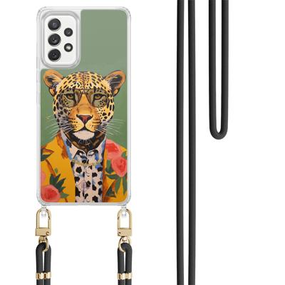 Samsung Galaxy A52(s) hoesje met zwart koord - Luipaard hipster Samsung Galaxy A52(s) hoesje met zwart koord - Luipaard hipster