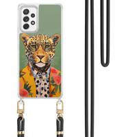 Samsung Galaxy A52(s) hoesje met zwart koord - Luipaard hipster - thumbnail