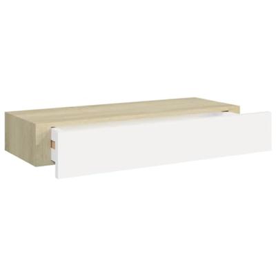 Wandschappen 2 st met lade 60x23,5x10 cm MDF eikenkleurig wit Wandschappen 2 st met lade 60x23,5x10 cm MDF eikenkleurig wit