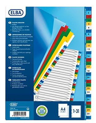 OXFORD tabbladen, formaat A4, uit PP, 11-gaatsperforatie, gekleurde tabs, set 1-31 OXFORD tabbladen, formaat A4, uit PP, 11-gaatsperforatie, gekleurde tabs, set 1-31