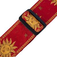 Levys Leathers MPJG-SUN-RED geweven gitaarband met print - rood met zon - thumbnail