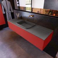 Badkamermeubelset Mondiaz Erin 150 cm met 1 Lade met RIDGE Wastafel Midden Dark grey Zonder Kraangaten Greeploos Mat Fire - thumbnail