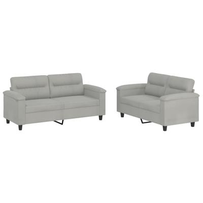 2-delige Loungeset met kussens microvezelstof lichtgrijs - thumbnail