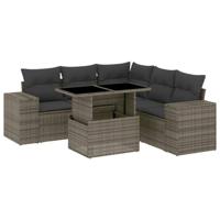 6-delige Loungeset met kussens poly rattan grijs - thumbnail