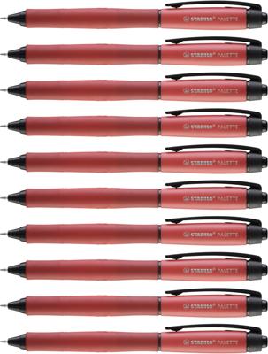 STABILO PALETTE, rollerball met drukmechanisme, rood, lijnbreedte F (0.4 mm), 10 stuks, rood schrijvend STABILO PALETTE, rollerball met drukmechanisme, rood, lijnbreedte F (0.4 mm), 10 stuks, rood schrijvend