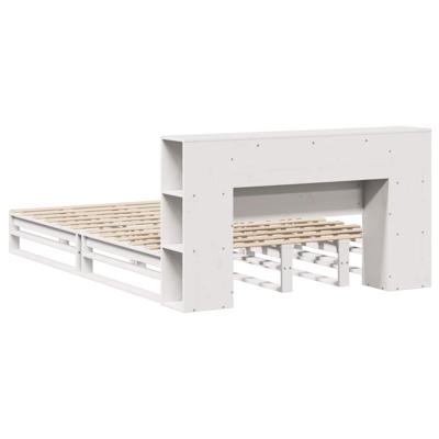 Bed met boekenkast zonder matras massief hout wit 160x200 cm - thumbnail