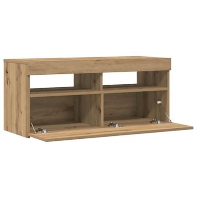Tv-meubel met LED 90x35x40 cm bewerkt hout artisanaal eiken