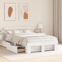 Bedframe met hoofdeinde Wit 135 x 190 cm Massief grenenhout - thumbnail