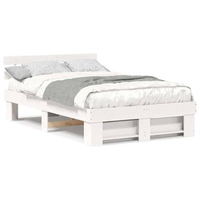 Bedframe met hoofdeinde Wit 135 x 190 cm Massief grenenhout - thumbnail