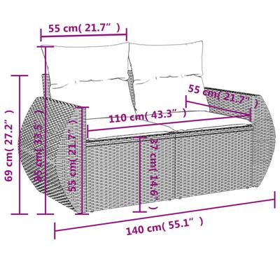 5-delige Loungeset met kussens poly rattan zwart - thumbnail