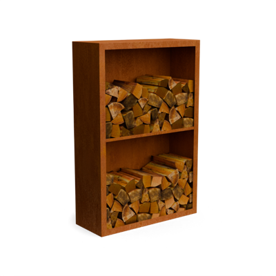 Egura cortenstaal Houtopslag 2 vakken met achterwand L100 x B38,5 x H150 cm Geroba - Geroba