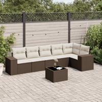 7-delige Loungeset met kussens poly rattan bruin - thumbnail