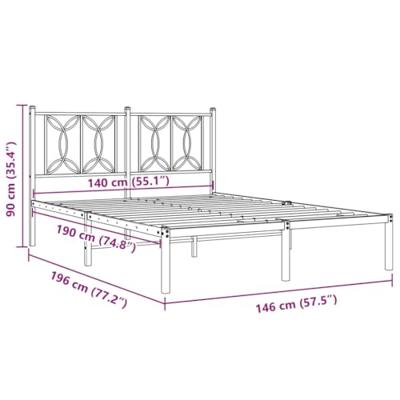 Bedframe met hoofdbord metaal wit 140x190 cm - thumbnail