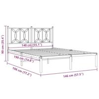 Bedframe met hoofdbord metaal wit 140x190 cm - thumbnail