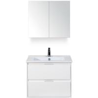 Porto Badmeubelset 70 cm - Wit Hoogglans - Keramische Wastafel Wit Slim met Spiegelkast - thumbnail