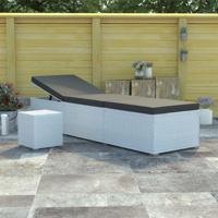 Ligbed met kussen en theetafel poly rattan wit - thumbnail