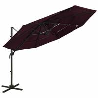 Parasol 4-laags met aluminium paal 3x3 m bordeauxrood - thumbnail