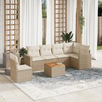 7-delige Loungeset met kussens poly rattan beige - thumbnail