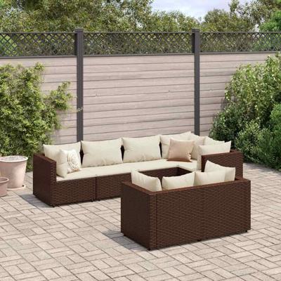 7-delige Loungeset met kussens poly rattan bruin