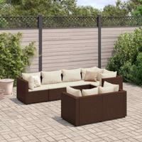 7-delige Loungeset met kussens poly rattan bruin - thumbnail