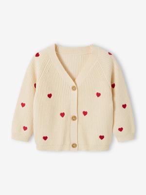 Babyvestje met borduursel en V-hals van Engels ribbreisel ecru Babyvestje met borduursel en V-hals van Engels ribbreisel ecru