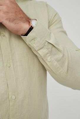 Yves Enzo - Heren Italiaans Overhemd - Lichtgeel - Linnen - Italian-Style Yves Enzo - Heren Italiaans Overhemd - Lichtgeel - Linnen - Italian-Style