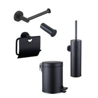 Fortifura Calvi Toiletset 5-delig - toiletrolhouder - reserverolhouder - toiletborstelhouder - handdoekhaak - pedaalemmer - mat zwart SW1183143/SW639935/SW1111541/SW1211586/SW1111577 - thumbnail