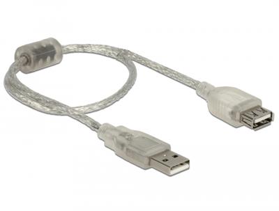 Delock USB-kabel USB 2.0 USB-A stekker, USB-A bus 0.30 m Transparant Afgeschermd (dubbel), Vergulde steekcontacten 82244