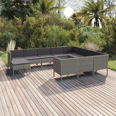 11-delige Loungeset met kussens poly rattan grijs