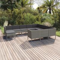 11-delige Loungeset met kussens poly rattan grijs - thumbnail
