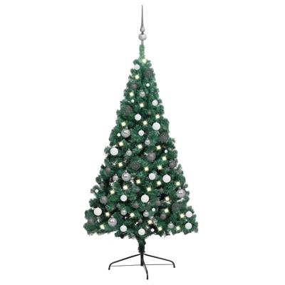VidaXL Kunstkerstboom met verlichting en kerstballen half 240 cm groen