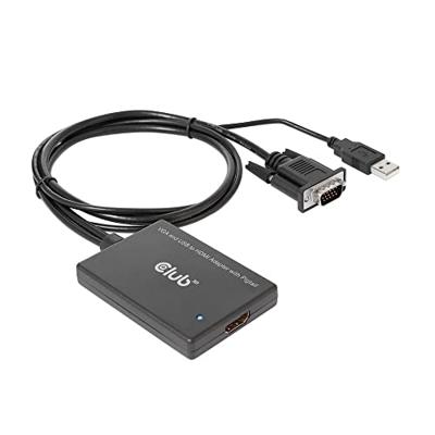 club3D CAC-1720 HDMI / USB / VGA Adapter [2x VGA-stekker, USB-stekker - 1x HDMI-bus] Zwart Met USB, Schroefbaar, Vergulde steekcontacten 0.6 m