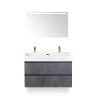 Maxx XL Badmeubelset 100 cm - Beton Antraciet - Wastafel Kube 2 kraangaten - met Sence Spiegel - thumbnail