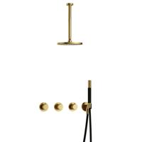 Hotbath Cobber X - CX7067 - Inbouw Regendoucheset - Geborsteld Messing PVD - 2 Stopkranen - Thermostatisch - Plafondbuis 30 cm - Hoofddouche 200 mm - Staafhanddouche - Waterbesparend - thumbnail